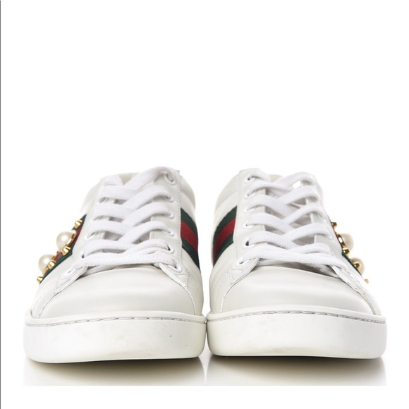 WEB PEARL GUCCI ACE STUDDED SNEAKERS - Picture 3 of 4